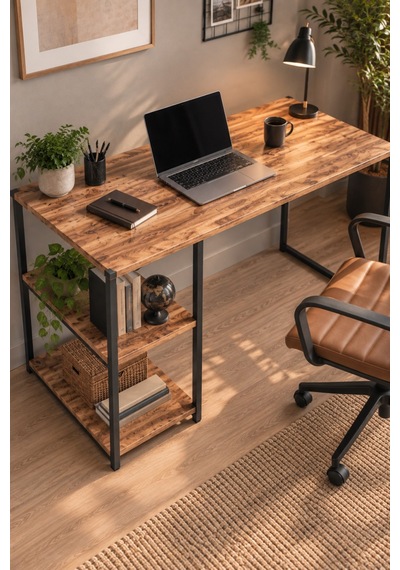 Sulorahome Raflı Çalışma Masası Kahverengi 120 Cm