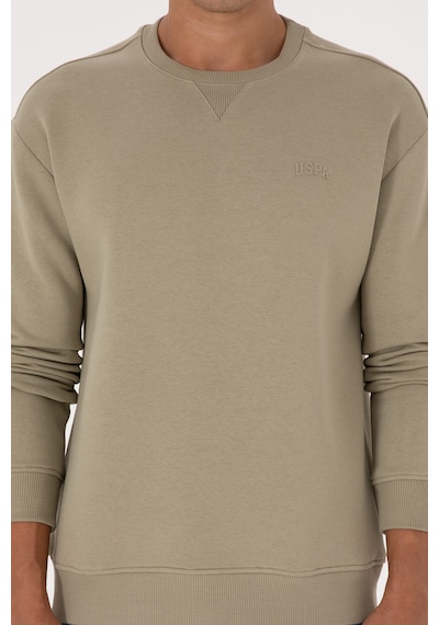 U.S. Polo Assn. Erkek Comfort Fit Bisiklet Yaka Şardonlu Açık Haki Basic Sweatshirt 50313757-VR183