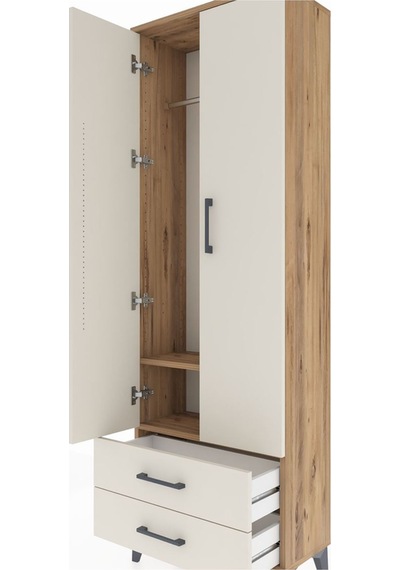 Arges Dolap 2 Raflı 2 Çekmeceli Tek Askılı 60x30x182 Çam-aytaşı Çam