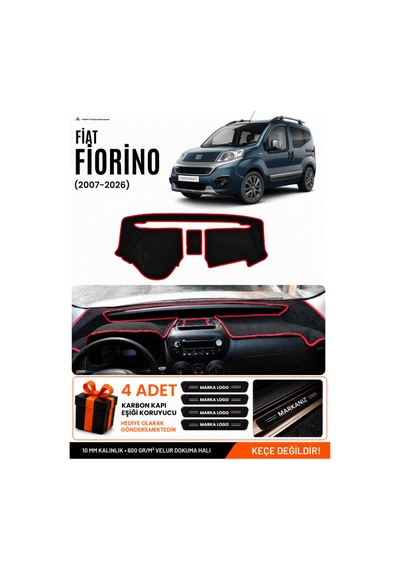 Fiat Fiorino 2007-2026 Uyumlu Torpido Örtüsü, Torpido Kılıfı - Siyah Kırmızı