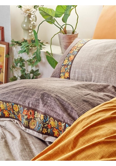 Cotton Box Folk Art Çift Kişilik Nevresim Takımı Vizon
