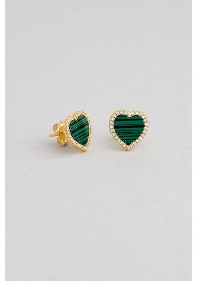 So Chic Green Heart 18 Ayar Sarı Altın Kaplama Gümüş Küpe
