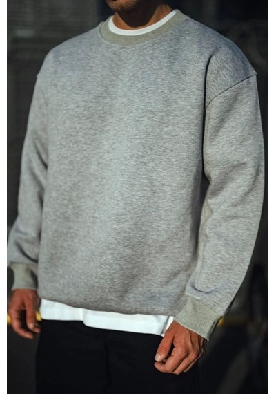 Suma Erkek Gri Bisiklet Yaka Üç İplik Basic Sweatshirt