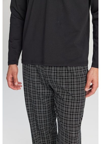AC&Co / Altınyıldız Classics Erkek Sıyah %100 Pamuk Standart Fit Hakim Yaka Desenli Cepli Pijama Takımı Siyah