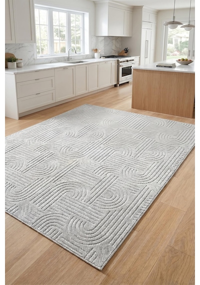 Raschel Carpet Bohem Mutfak Halısı Yıkanabilir Leke Tutmaz Modern Sisal Açık Gri Özel Seri Kaymaz Taban Halı Yolluk Açık Gri