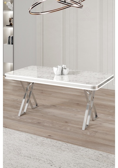 Canisa Rigel Serisi 80x130 Lak Panel Sabit Masa Beyaz Mermer Desen Krom Ayaklı Masa Beyaz Mermer Desen Ayaklar Krom Canisa Rigel Serisi 80x130 Lak Panel Sabit Masa Beyaz Mermer Desen Krom Ayaklı Masa Beyaz Mermer Desen Ayaklar Krom