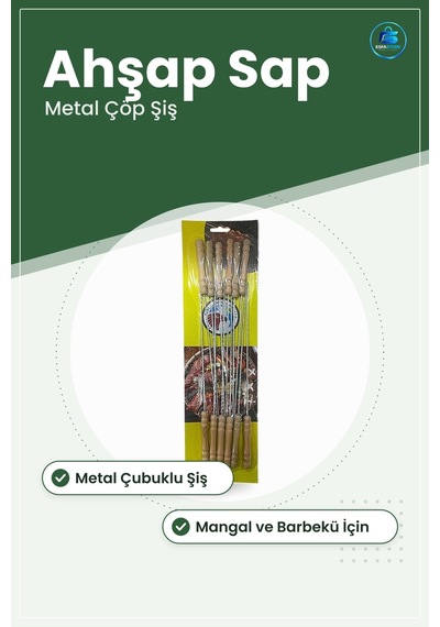 Ahşap Saplı Metal Çöp Şiş Mangal Aksesuarı Barbekü Kebap Bahçe Pi