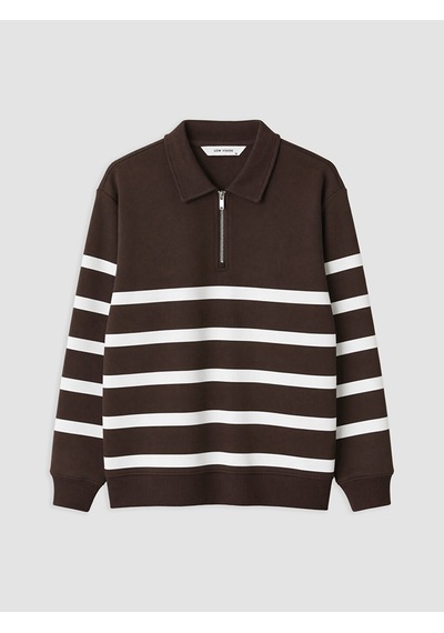 Lcw Vision Kahverengi Polo Yaka Çizgili Erkek Sweatshirt