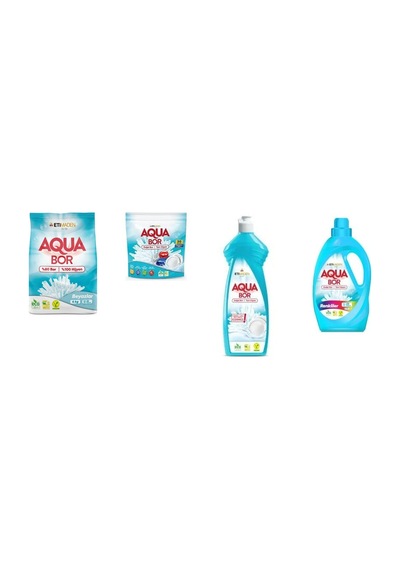 Aquabor Doğal Mineralli 4 Kg Beyaz + Tablet + Elde Bulaşık + Sıvı Renkliler 4 Lü Set