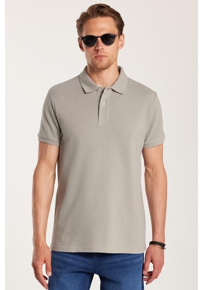 Tudors Erkek Slim Fit Dar Kesim %100 Pamuk Gri Polo Yaka Tişört-32788 Gri