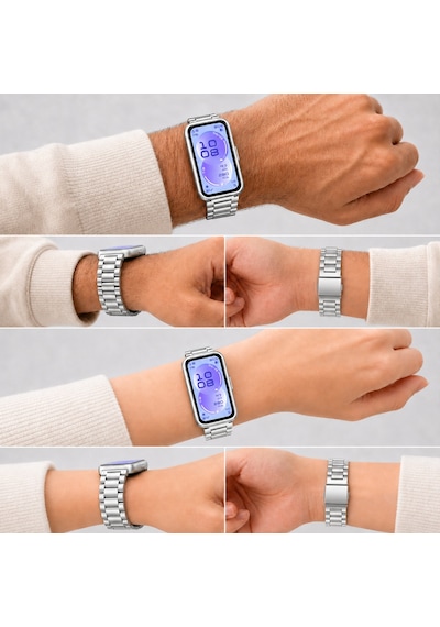 Huawei Band 11 / 11 Pro Uyumlu Kordon Paslanmaz Döküm Çelik Metal Baklalı Kordon