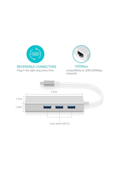 Daytona Fc05 Type C To 3x Usb 3.0 Ethernet Çevirici Hub