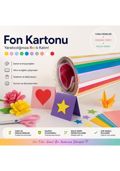 Rulo Fon Kartonu 48x68 Cm 10 Renkli, 120 Gr/m², 10'lu Set