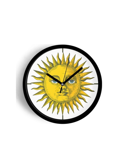 Güneş Figürlü Retro Tarz Modern Duvar Saati - 25cm - Önü Camlı Siyah Kasa - Sessiz Mekanizma-jh0528 Siyah