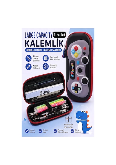 Oyun Konsolu Kabartmalı Bölmeli Kalemlik 1 Adet P-5953 Erkek Çocuk Okul Kalem Kutusu 3 Boyutlu Joystick Hediyelik Siyah