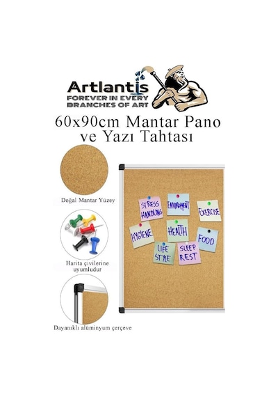 Çift Fonksiyonlu Yazı Tahtası Ve Mantar Pano 60x90 Cm 1 Adet Alüminyum Çerçeveli Yazı Tahta Kalemi Ve Silgisi Har Genel