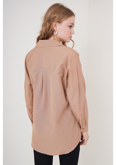 Bigdart 3900 Oversize Uzun Basic Gömlek - Camel 001