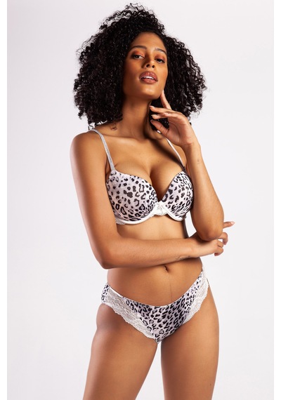 Etiler Collection Golshan Goldy Mini Slip, Kadın Dantelli Gri Leopar Külot Çok Renkli