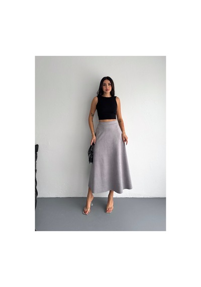 Gugus Kadın Uzun Süet Etek Kloş/mevlana Model 90 Cm Tam Boy Gri