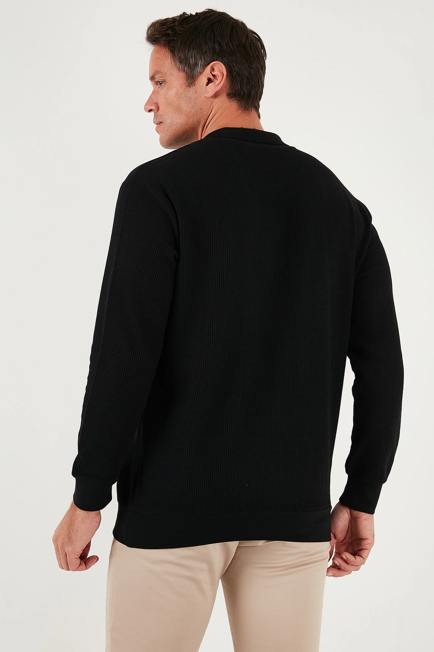 Buratti Pamuklu Regular Fit Düğmeli Polo Yaka Erkek Sweat 5905739 Siyah