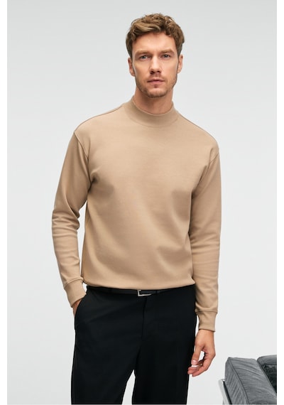 Grımelange QUILLA Erkek Yarım Balıkçı Basic Bej Sweatshirt