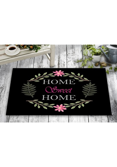 Home 40x70 Cm Dekoratif Kapı Önü Paspası Dijital Baskılı, Kaymaz Pvc Tabanlı, İnce Ve Şık Tasarımlı İç Dış Kapı Paspası Bej Siyah