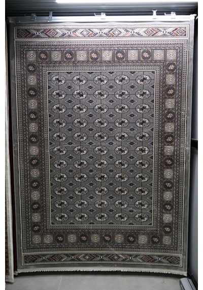Asya Etnik Desenli Saçaklı Salon Oturma Odası Halısı 70174-95 Gri