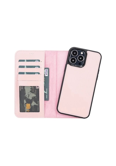 Apple Uyumlu  iPhone 13 Pro Max Deri Cüzdanlı Kılıf Nu2 Pembe