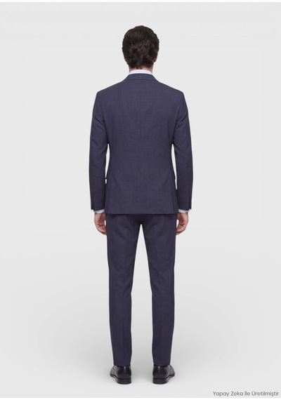 Ramsey Açık Lacivert Düz Zeroweight Slim Fit İpek Karışımlı Takım Elbise