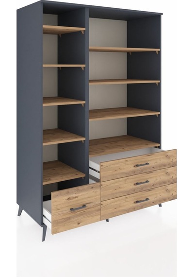 Kronos Dolap 9 Raflı 4 Çekmeceli 132x59x195 Antrasit-çam/çam Antrasit