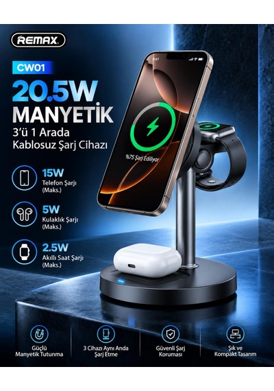20,5w Masaüstü 3 Ü 1 Arada Manyetik Kablosuz Şarj