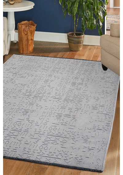 Modern Desenli Dekoratif Yıkanabilir Şönil Dokuma Saçaklı Kaymaz Taban Salon Mutfak Halı Kilim Gri