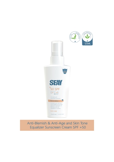 Seay SPF50+ Yüksek Korumalı Leke Karşıtı ve Cilt Tonu Eşitleyici Güneş Kremi Su Bazlı 125 ML