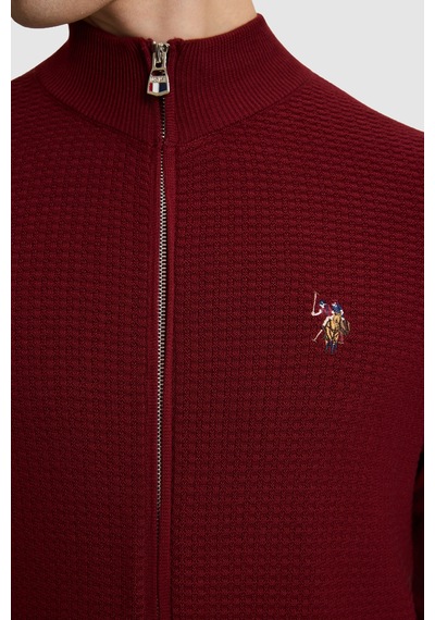 U.S. Polo Assn. Erkek Bordo Dik Yaka Slim Fit Fermuarlı Basic Triko Hırka 50328871-vr014