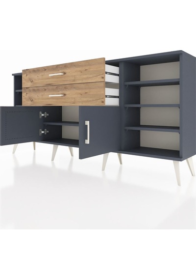 Arges Konsol 7 Raflı 2 Çekmeceli 2 Kapaklı 176x30x83 Antrasit-antrasit/çam Antrasit/çam