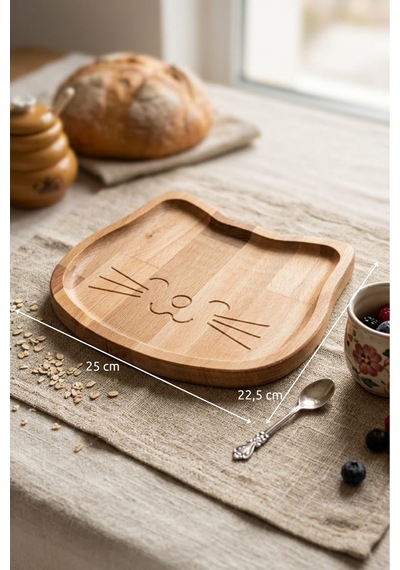 Ahşap Sunumluk Kahvaltı Ve Çerez Tabağı Kedi