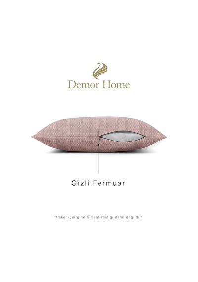 Keten Dokulu Pudra Pembe Kırlent Kılıfı, 50x50 Cm, Polyester Diğer