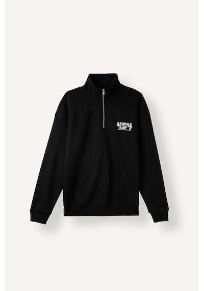 Defacto Boxy Fit Yarım Fermuarlı Dik Yakalı Baskılı Uzun Kollu Sweatshirt H3868ax26aubk81 Siyah-bk81