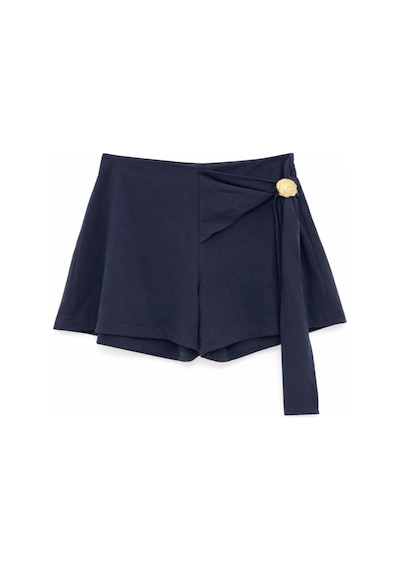 Feg Store Kadın Lacivert Gold Tokalı Bağlamalı Tencel Şort
