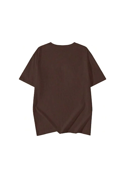 Kozia Outdoors Malkoçbey Küçük Tavşan Detaylı Basic Oversize Unisex T-şhirt Kahverengi Kahverengi