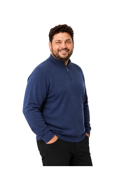 Battalmoda Erkek Büyük Beden İndigo Fermuarlı Dik Yaka Pamuklu Kazak 3xl-4xl-5xl-6xl
