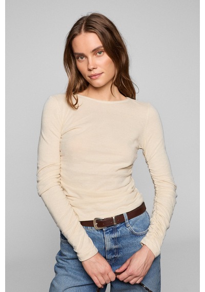 ETHIQUET INSSAZA Kadın Vücuda Oturan Büzgülü Slim Fit Taş Rengi Bluz