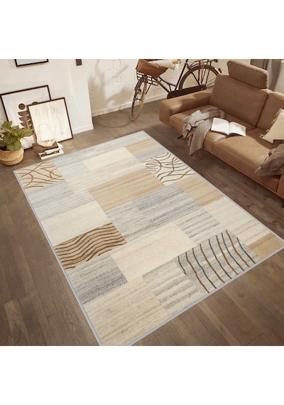 Rovigo Home Dijital Baskı Yıkanabilir Kaymaz Taban Salon Halısı Rvg0535 Bej