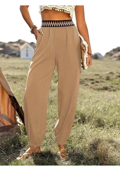 DefyModa Kadın Yüksek Bel Beli Lastikli Dökümlü Ve Beli Şeritli Pera Pantolon Bej