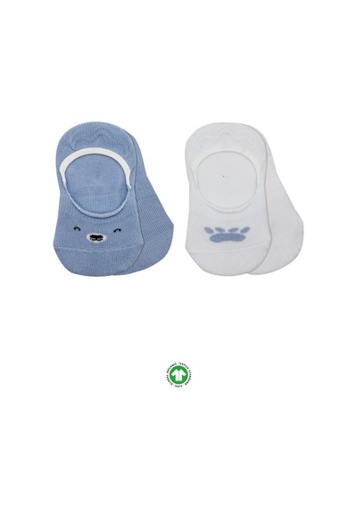 Bistyle 2'li Babet Cute Face Penye Çorap 30103 Mavi-beyaz Mavi - Beyaz