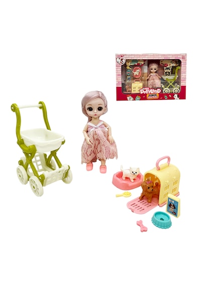 Dollyland Minkie Bebek Dostum Oyun Seti & Bebek, Hayvan Dostları Ve Pusetli 10 Parça Çok Renkli