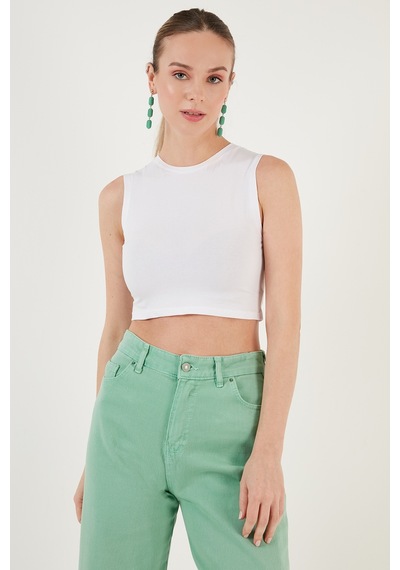 Lela Pamuklu Bisiklet Yaka Dar Kesim Crop Bayan Atlet 5865259 Beyaz