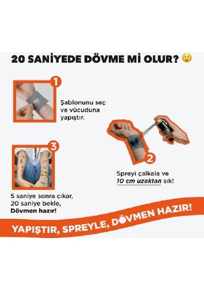One Spray Tattoo Mavi Renk Geçici Dövme Spreyi + Sürpriz Şablon