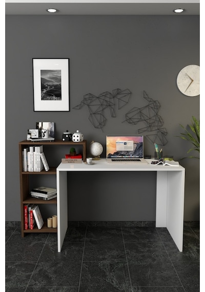 Moonlife Ahsen Kitaplıklı Çalışma Masası Beyaz Ceviz