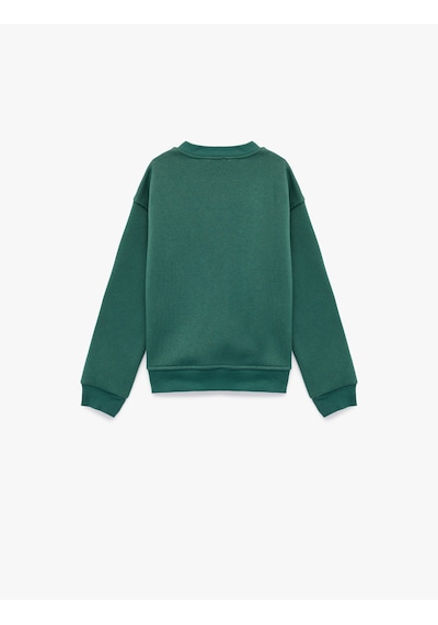 Koton Üç İplik Ayıcık Baskılı Uzun Kollu Bisiklet Yaka Sweatshirt Yeşil 6wkg10380ak